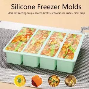 Silicone Freezer Molds with Lid Extra Large Food Storage Box Household Ice Cube for Whiskey Ice Tray