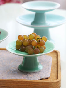 Chinese Style Ceramic High Footed Fruit Plate Pure Color Tea Snack Dessert Plate Zen Mini Dish Home Dining Utensils Fruit Basket