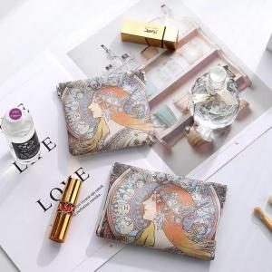 Portable Lightweight Oil Painting Style Makeup Bag Automatic Closure Data Cable Storage Pouch Compact Beauty Brush Organizer