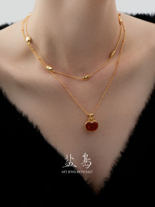 YANDAO | Cartesian Style Red Agate Fat Heart Necklace