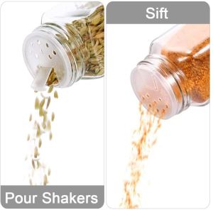 Spice Jar For Kitchen Glass Spice Jars with Spice Labels | 120ml  Empty Square Spice Bottles | Shaker Lids and Airtight Metal Caps