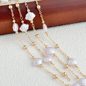 Color-Preserving 18K Gold-Plated Shell Spacer Chain Fake Pearl Chain DIY Jewelry Accessories Handmade Loose Chain
