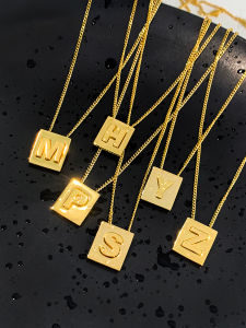 CELIIF | Gold Letter Small Square Necklace Womens Accessory