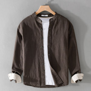 Retro Chinese Trend Loose Cotton Linen Casual Shirt Jacket Men Breathable Thin Style Lazy Quality Top Long Sleeve Stand Collar