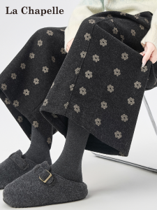 La Chapelle | Vintage Style Plaid Thick Loose Fitting Flared Trousers Slimming