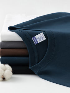 American Style Heavyweight Pure Cotton Mens T-Shirt Short Sleeve round Neck Loose Fit Summer Trendy Solid Color Body Shirt