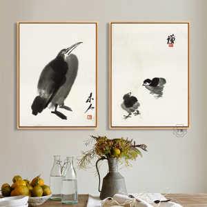 Modern Simplicity Zhaishi Qi Decorative Painting Ink And Wash Floral And Fauna Restaurant Living Room Sofa Wall Art Decoration