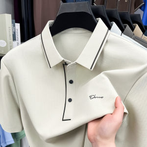 Fashion brand mens lapel short sleeve T-shirt summer bestseller letter embossed comfort lightweight high-end casual polo shirt