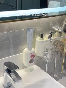 Kệ Cắm Bàn Chải 2 Cốc 3 cốc 4 Cốc Bộ Nhả Kem Đánh Răng Tự Động Cao Cấp Không Cần Khoan Tường Cao Cấp Sang Trọng