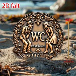 Vintage Round Toilet Sign - 2D Wall Art Easy to Hang Decor for Home Kitchen Bathroom Hotel Office