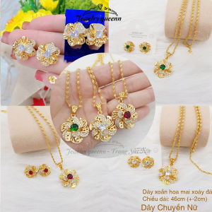 Dây Chuyền Nữ Và Bông Tai Hình Hoa Mai Lớn Đính Đá Xi Mạ Vàng Bền Màu Đẹp Nhiều Màu Cao Cấp | Jewelry Queenn