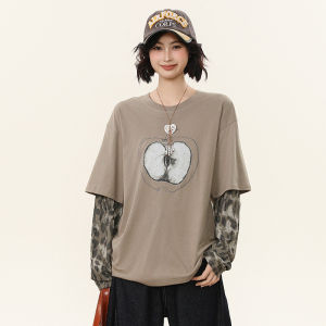 Áo Thun Dài Tay Sanowers Mùa Xuân Cho Nữ Dáng Rộng Giản Dị Thoải Mái Áo Thun in Họa Tiết camOUflage Vá Áo Thun Thường Ngày