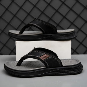 Large Size Mens Summer Outdoor Sandals Anti-Slip Wear-Resistant Slip-On Beach Shoes Casual Comfortable Leather Thong Slippers