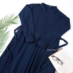 Gamis hermosa polos bahan wollycrepe warna navy-gamis syari polos biru dongker-pakaian muslimah polos
