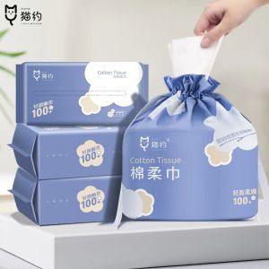 Thickened Disposable Face Towels Cotton Soft Towels Beauty Makeup Cleansing Towels Dry Wet Use Cat Appointment Blue 60 Sheets