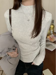 Slim Fit Womens Base Shirt Half High Collar Fishbone Long Sleeve T-Shirt Inner Wear Outer Wear Autumn Winter New Style
