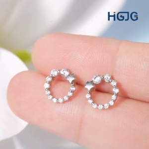 Bông Tai Bạc Nữ 925 HGJG Dạng Tròn Đính Đá Hình Ngôi Sao Thích Hợp Đeo Hằng Ngày Và Đi Chơi
