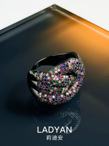 Lidiyan Womens Ring Fashionable Personality Diamond Embedded Elegant Trendy Alloy Engraved Artificial Gemstone New Arrival