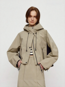 URLAZH | Color-blocked Khaki Casual Loose Fitted Hoodie Short Jacket