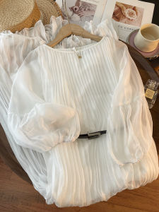 PAIBOLI | Elegant White Chiffon Summer Beach Dress Unique French Style Drifting Atmosphere Large Size Seasonal A-Line Skirt Long Dress
