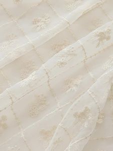 Beige Organza Nine-square Flower Embroidery UV Protection Fabric