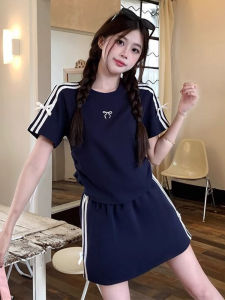 Bộ Đồ Thể Thao Thường Ngày Mùa Hè Thời Trang Mới Cho Nữ Thiết Kế Nơ Bướm Áo Hở Eo Váy Nửa Thân Hai Mảnh