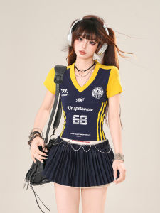 KellyKitty Street Style Co Giãn Cotton Tay Ngắn Cổ Chữ V Thời Trang Mùa Hè Cho Nữ Sinh Quốc Tế Anh Quốc