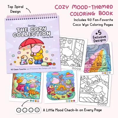 Ohuhu x Coco Wyo Cozy Mood Colouring Kit Honolulu B 48 Colors Alcohol Markers with Brush & Fine Dual Tips Coloring Book with Mood Tracker Pages
