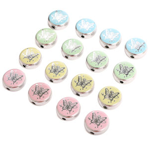 2pcs 18mm Acrylic Oblate Printed Beads Cute Butterfly Loose Spacer Beads For Handmade Bracelet Necklace Earring Keychain DIY Craft Jewelry Making Accessories