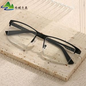 Elderly Reading Glasses Metal Square Frame Anti Blue Light Spring Legs Bifocal Glasses for Big Face Independent Station Hot Model