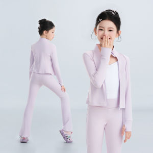 Kids Warm Dancewear Tops Pants Set Winter Fleece Ballet Outfits for Girls Dance Practice Performance Costume