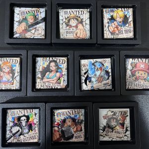 Bandai | One Piece Luffy Wanted Poster Ceramic 3D Embossed Magnetic Refrigerator Magnet Anime Cartoon Creative Decorative Collectible