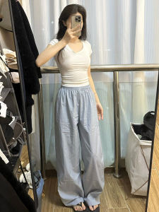 Quần Ống Rộng Cạp Cao Cho Nữ Mùa Hè 2024 Quần Dài Thường Ngày Mỏng Dài Đến Sàn Thoải Mái Phong Cách Hàn Quốc Có Túi