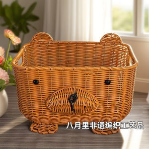 Handwoven Bear Storage Basket Household Storage Fruit Basket Dirty Laundry Basket Picnic Basket Handheld Wicker Gift Basket