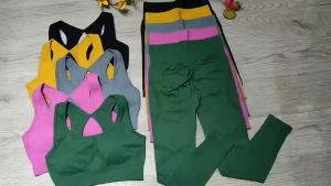 Bộ đồ tập gym yoga aerobic thể thao nữ bao gồm áo bra kèm mút và quần dài chun mông chất liệu thun dệt kim BINSPORTS BD240