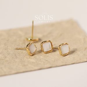 Natural Shell Sqaure Stud Earrings18K Gold Plated • Waterproof Non-Tarnish 316L Stainless Titanium Steel Summer Beach Vacation Fashion Jewelry For Women ER425