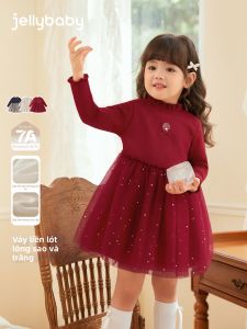 Jelly Baby | Váy Bé Gái Thu Đông Lót Nỉ Vải Tulle Đỏ Năm Mới Kháng Khuẩn