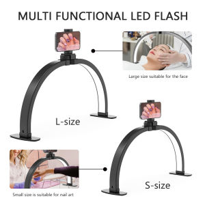 Foldable 30 / 38W Half Moon Light Adjustable Brightness Eyelash Beauty Lamp for Nail Tattoo Salon with Smartphone Phone Holder