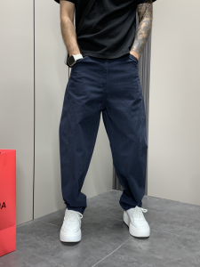 Mens Casual Loose Fit Pants Spring Autumn Design Pure Color Knife Edge Straight Leg Trendy Handsome Long Trousers