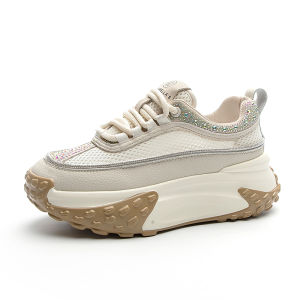 LANKAMO | Womens Summer 2025 Dad Shoes Thick Bottom Breathable Mesh Lightweight Soft Sole Casual White Sports Shoes Korean Style Cross Buckle