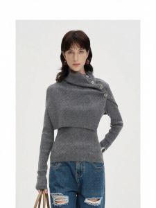 Wool-Blend Detachable Shawl Knitwear