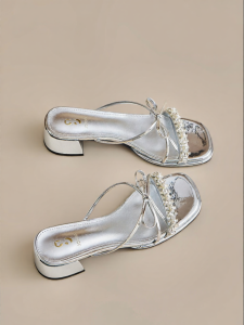 Josiny | Comfortable French Style Silver Slippers