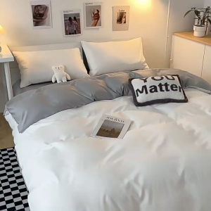 (SG Seller)Washable Cooling Ice Silk 4-Piece Fitted sheet set Bedding Set Summer Student Dorm/Home Fitted Sheet Luxurious Simple Duvet Cover High-End Breathable Bed Linen