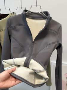 Slim Fit Fleece Lined Long Sleeve Sportswear Womens Stand Collar Running Jacket Yoga Top Fitness Clothes Autumn Winter