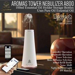 AROMA TOWER A800 NEBULIZER (BLUETOOTH) 160ML WITH CONTROLLER FOR HOME BEDROOM & OFFICE (CREAM COLOR)