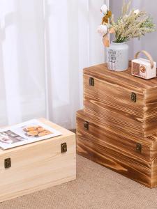 กล่องเก็บของทรงสี่เหลี่ยมจัตุรัสขนาดใหญ่ทำจากไม้แท้พร้อมฝาครอบ กล่องเก็บของสำหรับใช้ในบ้าน กล่องใส่ของเล่น กล่องใส่เสื้อผ้า