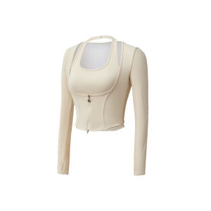 Korean Style Long Sleeve Yoga Wear Womens Spring 2024 New Fitness Sports Top with Chest Pad Fake Two-Piece Upper Body
