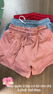 Quần Thể Thao nữ hai lớp -Gym -yoga chất mát mịn có túi tiện dụng