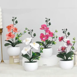 With Pot Plastic Butterfly Orchid Bonsai Simulated Flower Desktop Decoration Office Light Green Plant Decoration Waterless Artificial Flowers