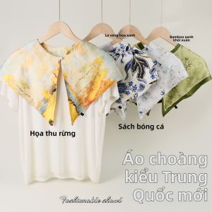 TONGGUMO | Khăn Quàng cổ Phong cách Trung Quốc Bức Tranh Dầu Cổ Điển Kết thúc Lụa